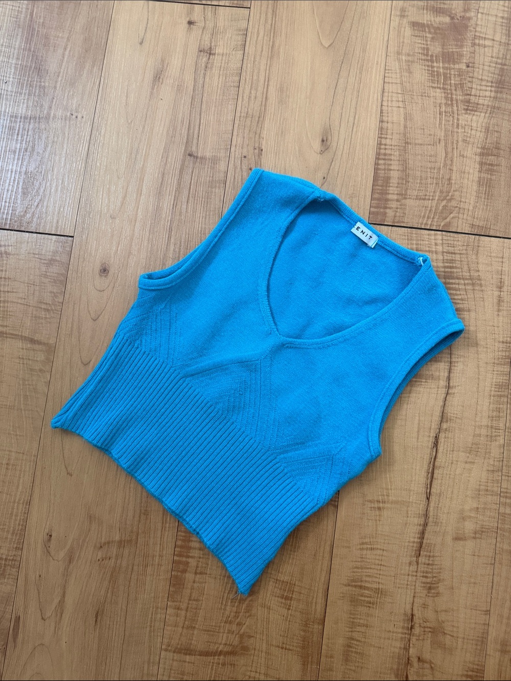 Blue V-Neck Ribbed Sweater Knit Tank Top Very Stretchy XS-M